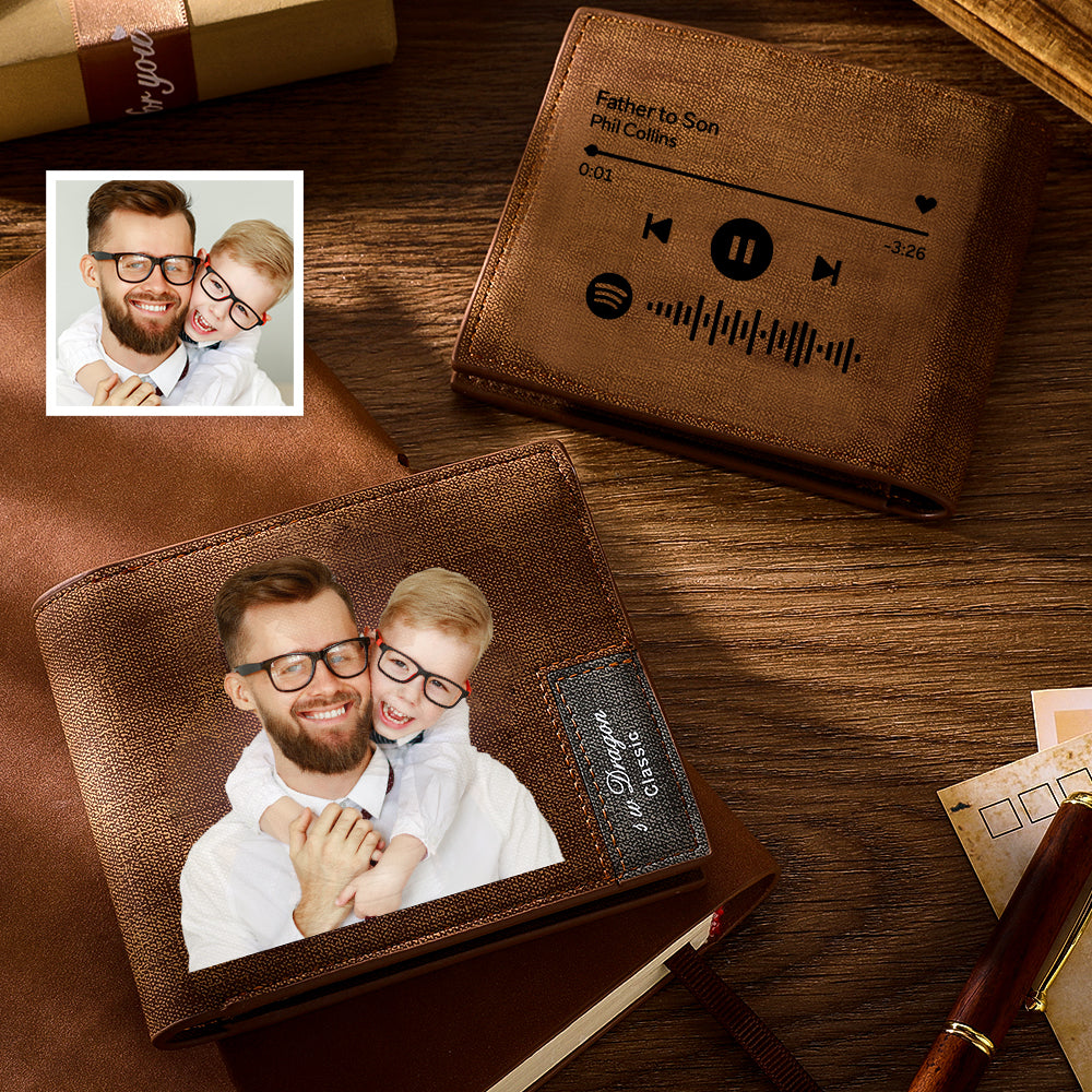 Scannable Spotify Code Wallet Photo Engraved Wallet First Father's Day Gifts For Father