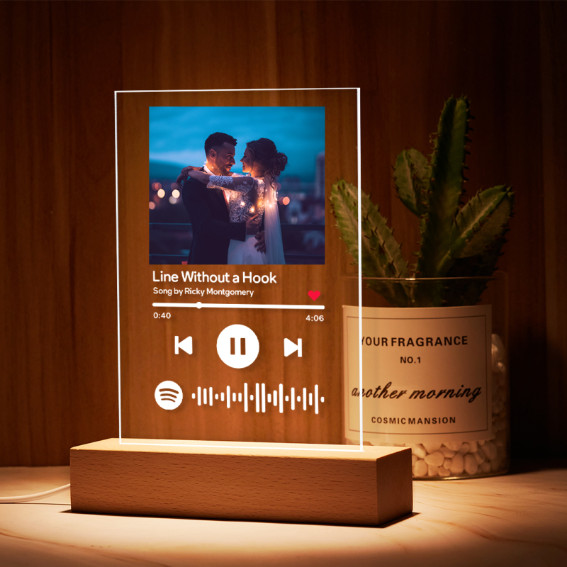 Custom Spotify Glass Art Night Light with Your Photo Personalized Scannable  Spotify Code Acrylic Album Cover with Wood Stand Music Sign Plaque Lamp