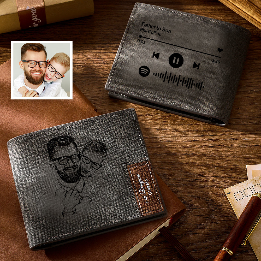 Scannable Spotify Code Wallet Photo Engraved Wallet First Father's Day Gifts For Father
