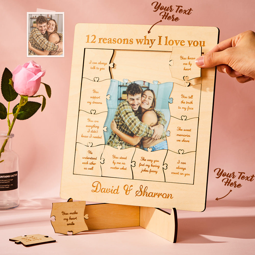 12 Reasons Why I Love You Custom Photo Name Acrylic Wooden Puzzle For Dad