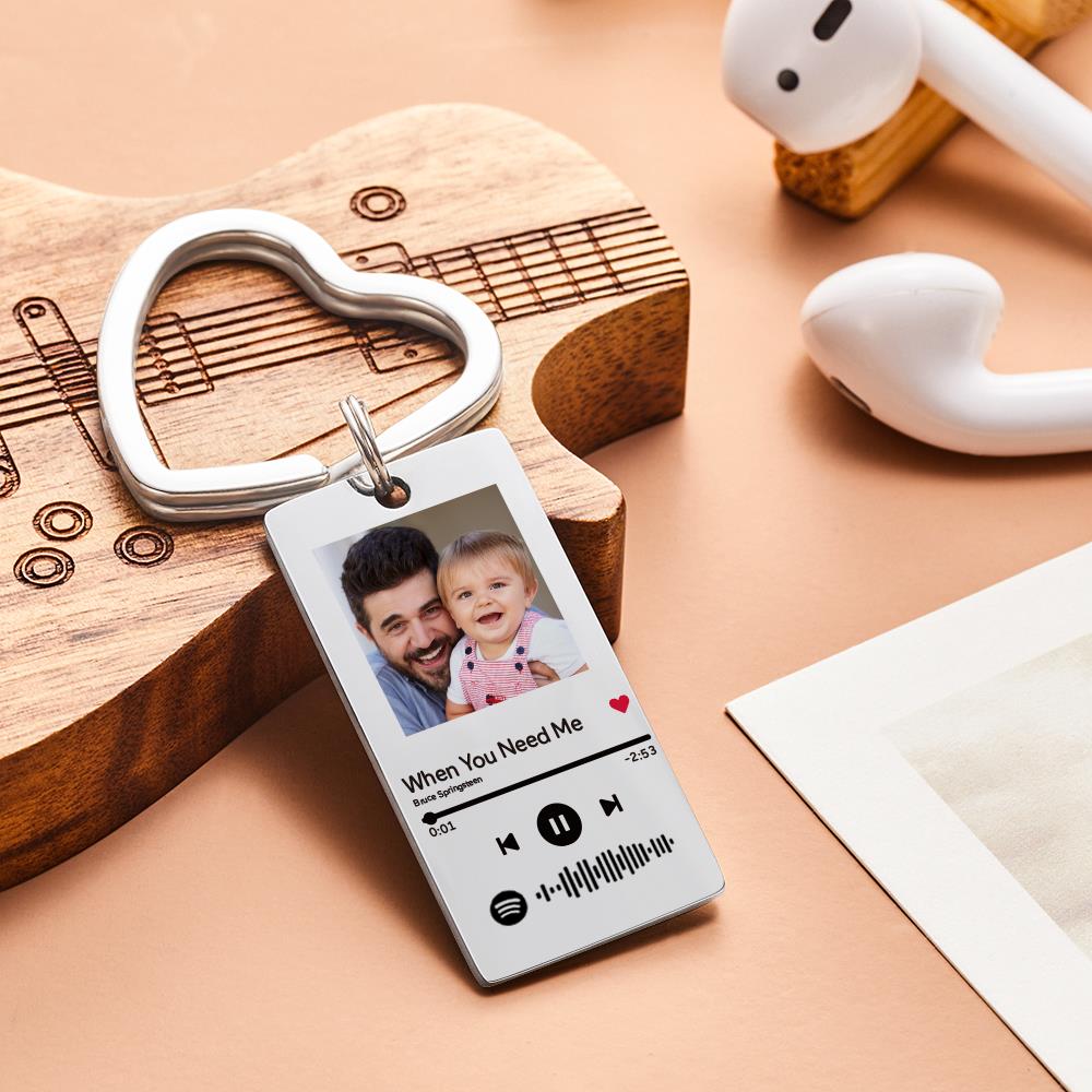 Custom Spotify Code Music Keychain Stainless Steel 2 Colors to Choose Gift for First Time Dad