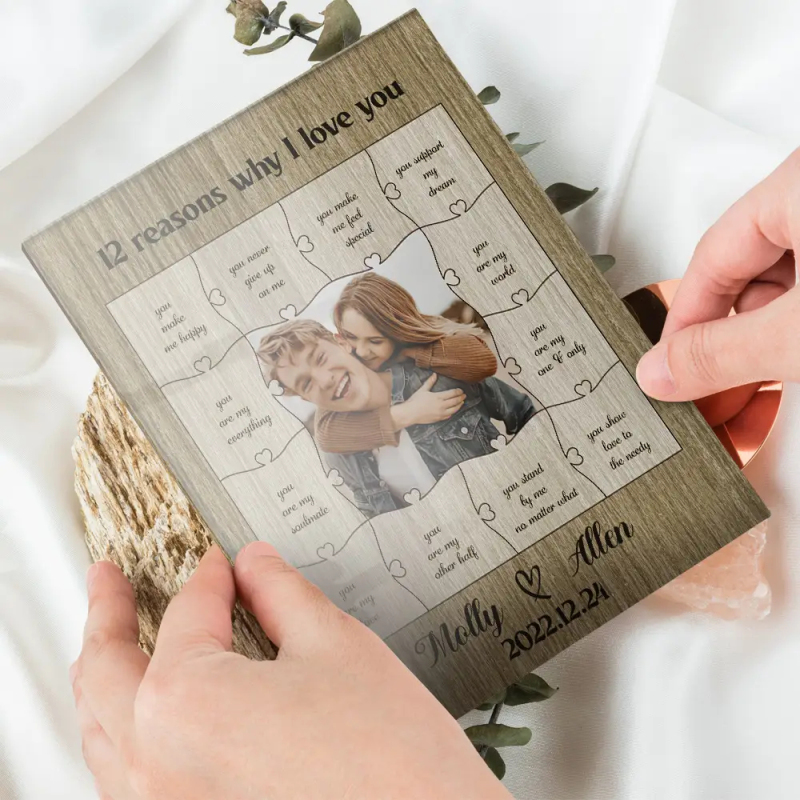 Anniversary Gift for Boyfriend Christmas Gift 12 Reasons Why I Love You  With Acrylic Photo Wooden Personalized Valentine's Day Gifts 