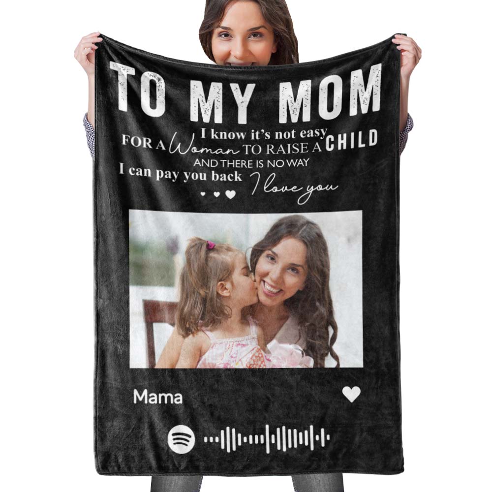 To My Mom Scannable Spotify Music Code Blanket Personalized Photo Blanket Mother's Day Gift