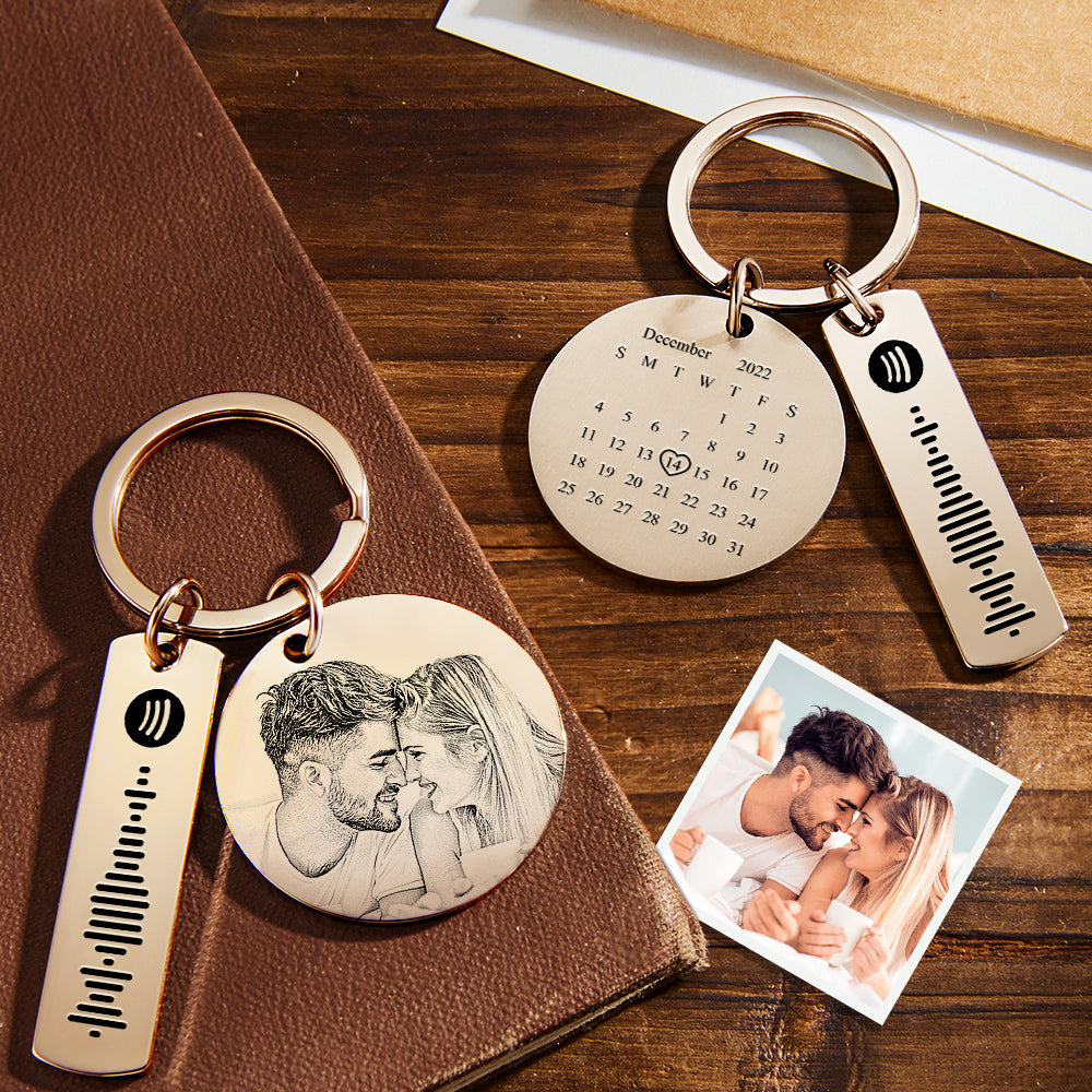 Custom Photo Calendar Spotify Keychain Personalized Stainless Steel Ke