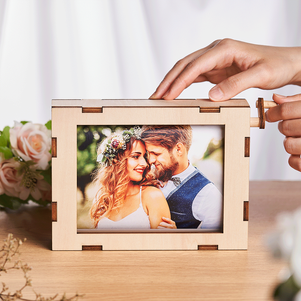 Personalized Rolling Photo Frame Custom Pictures Wooden Decor Valentine's Day Gift -