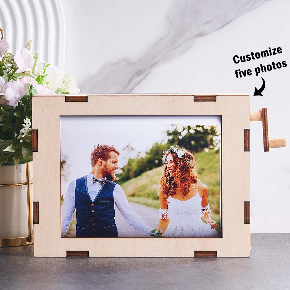 Personalized Rolling Photo Frame Custom Pictures Wooden Decor Valentine's Day Gift -