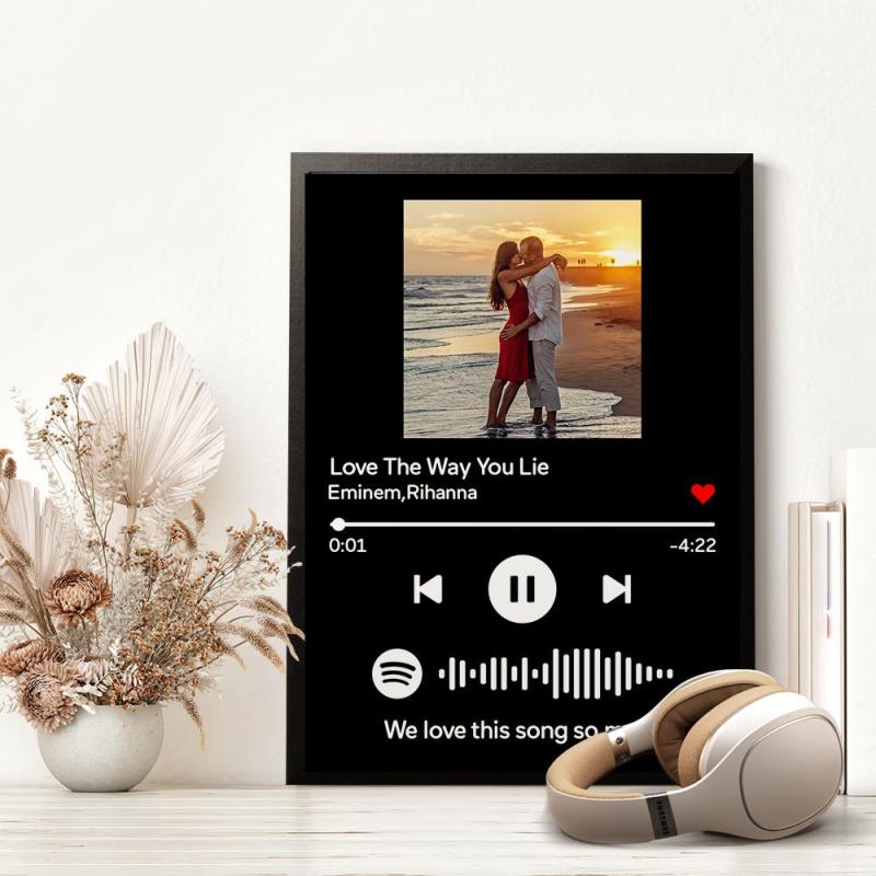 Custom Spotify Code Music Wood Frame Painting With Text Black