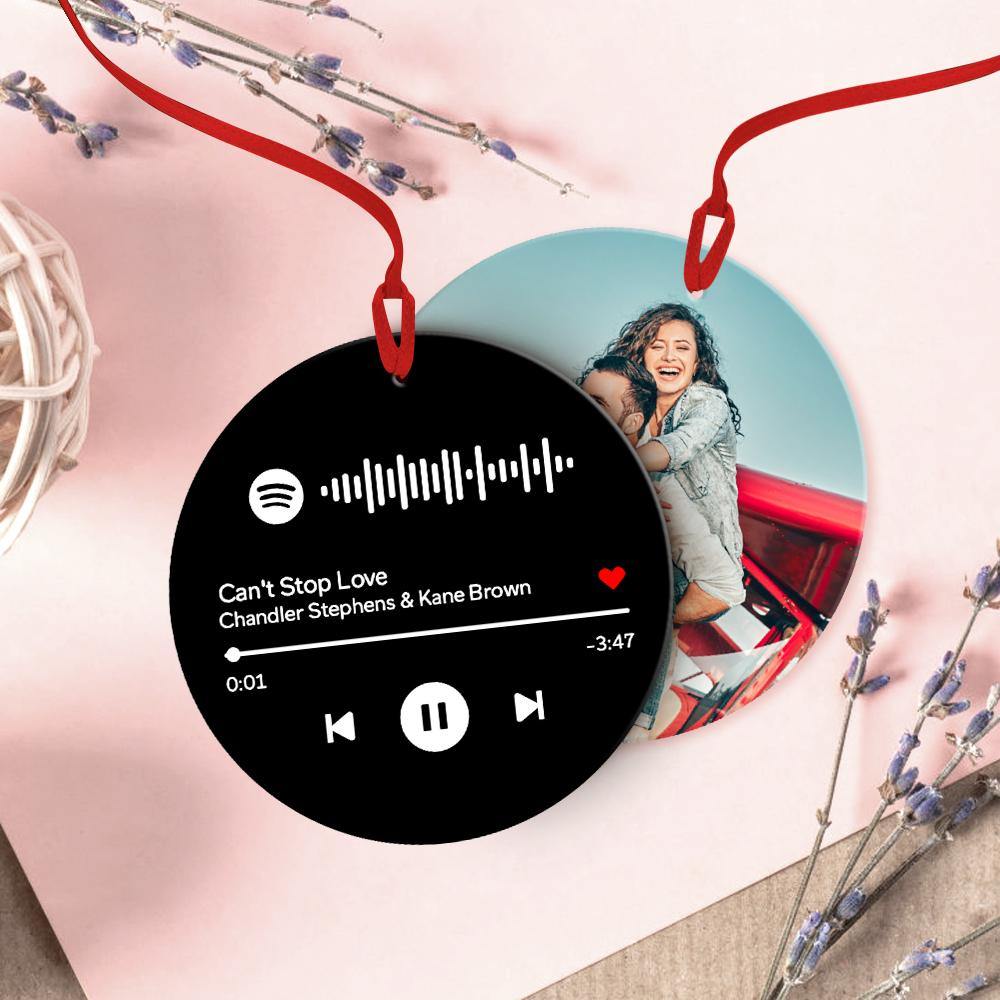 Custom Ornament-Scannable Spotify Code Ornaments Photo Hanging Ornament Engraved Custom Music Song Ornament Black