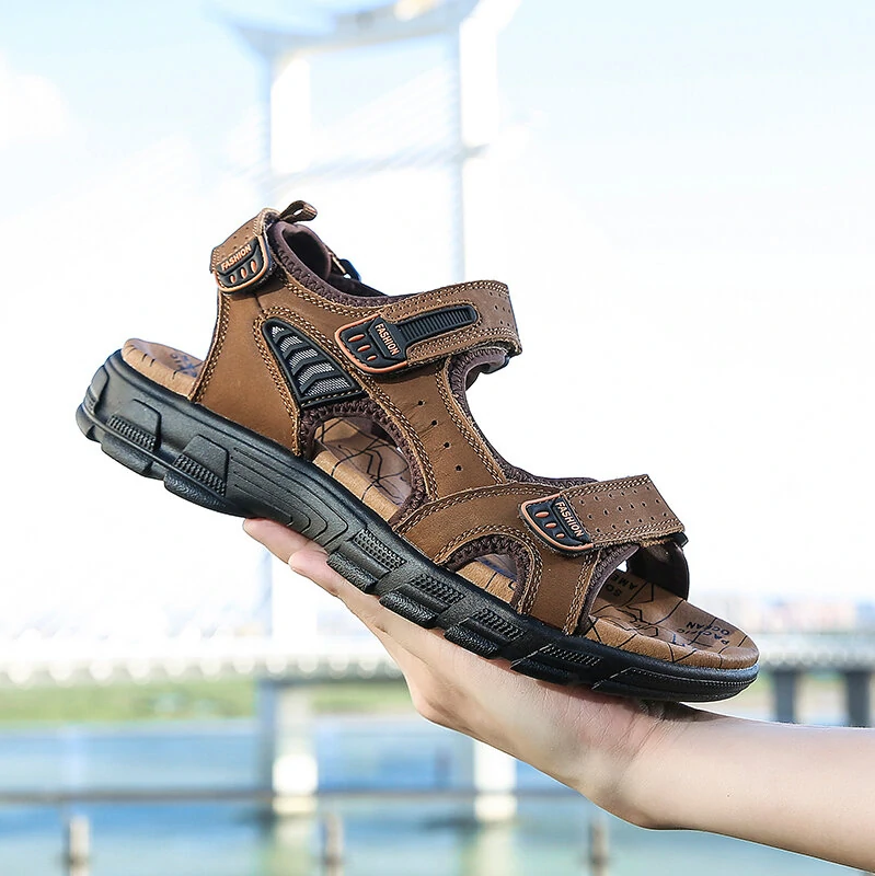 🌴Summer Sale🎁--50% OFF 🎉 Men Outdoor Casual Cowhide Leather Comfy Non-Slip Beach Sandals