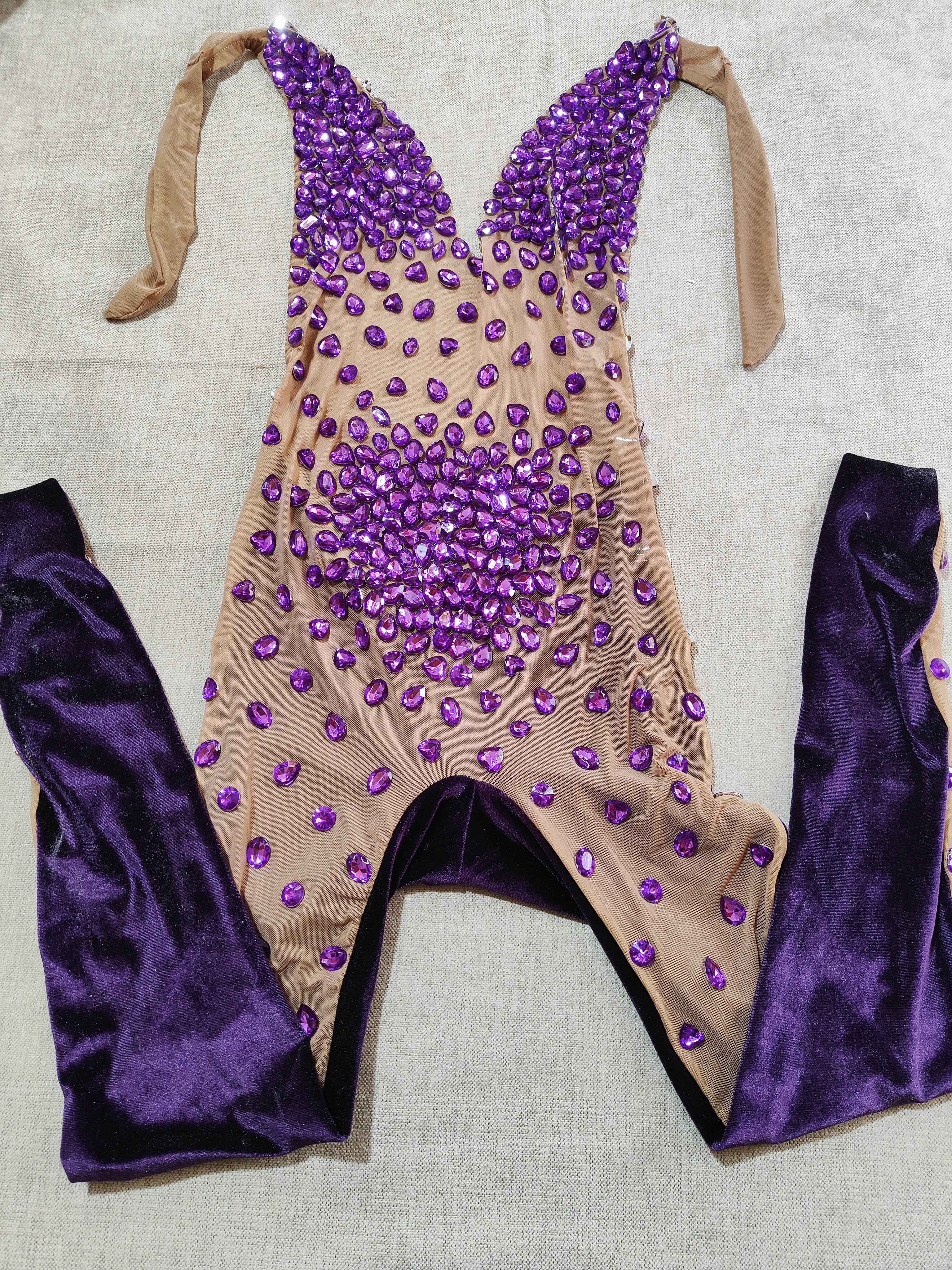 Big Stones Jumpsuit Dance Velvet Mesh Transparent Rompers Nightclub Bodysuit Costume Birthday prom show Sleeveless Bodysuit