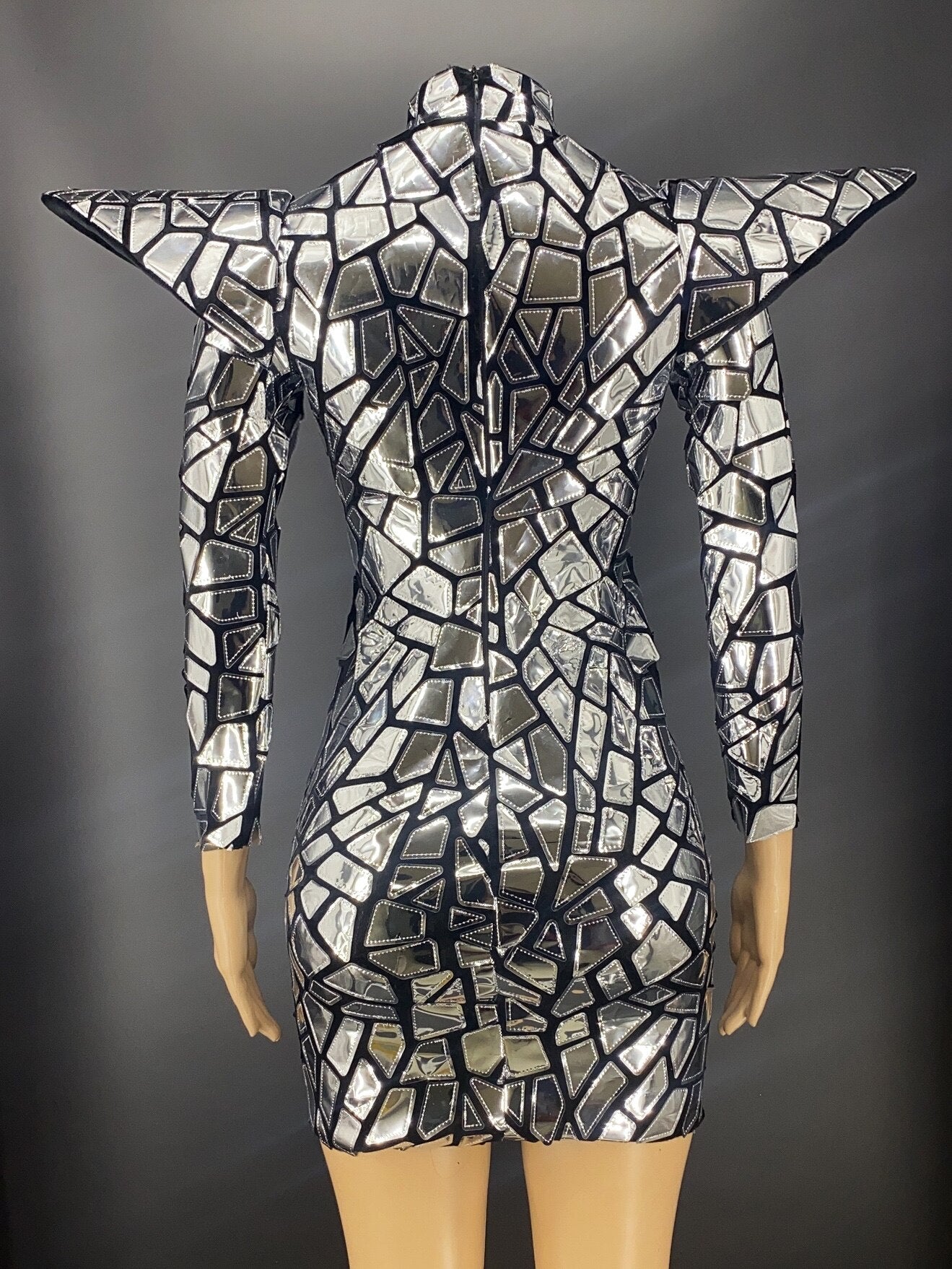 Black Silver Sequins Dancer Outfit Evening Performance Stage Wear Team Show Costume Evening Stretch Dress Vestido