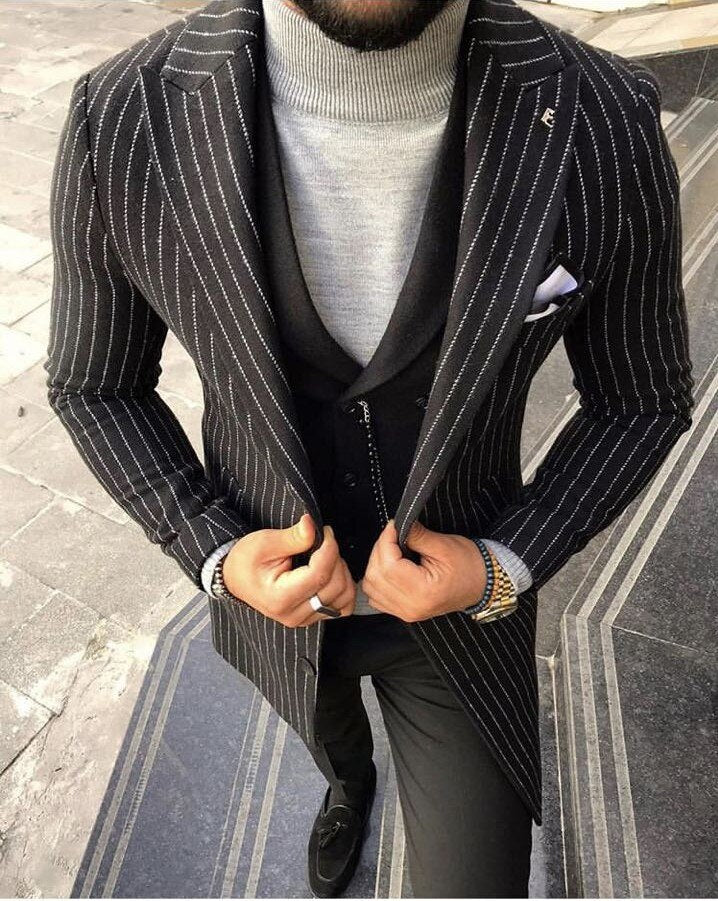 Houndstooth Plaid Men Suits For Wedding 3 Pieces Business Suit Tuxedos Blazer Peaked Lapel Costume Homme Terno Party Suits