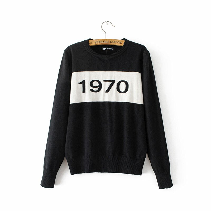 Women 1970 Letter Pullover Long Sleeve Sweater Star Top Letter 1970 Knitting Tops