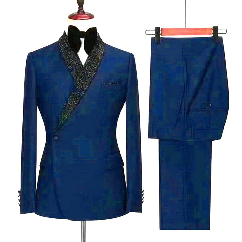 Black Formal Suit Men Double Breasted Slim Fit Design Custom Made 2 Pieces Wedding Suit For Men Groom Suits Tuxedo