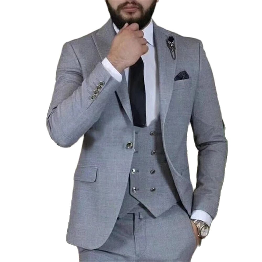 Houndstooth Plaid Men Suits For Wedding 3 Pieces Business Suit Tuxedos Blazer Peaked Lapel Costume Homme Terno Party Suits