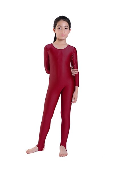 Kids Ballet Dance Long Sleeve Unitard With Stirrup Boys Gymnastics Jumpsuits Child Spandex Zentai Constume