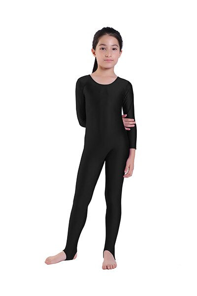 Kids Ballet Dance Long Sleeve Unitard With Stirrup Boys Gymnastics Jumpsuits Child Spandex Zentai Constume