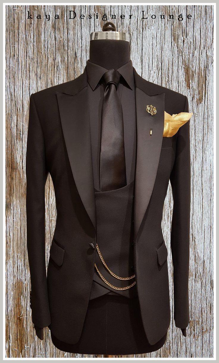 Costume Homme Black Peak Lapel Men Suits 3 Pieces Slim Fit Suits Groom Tuxedos Terno Wedding Blazer (Jacket+Pants+Vest)