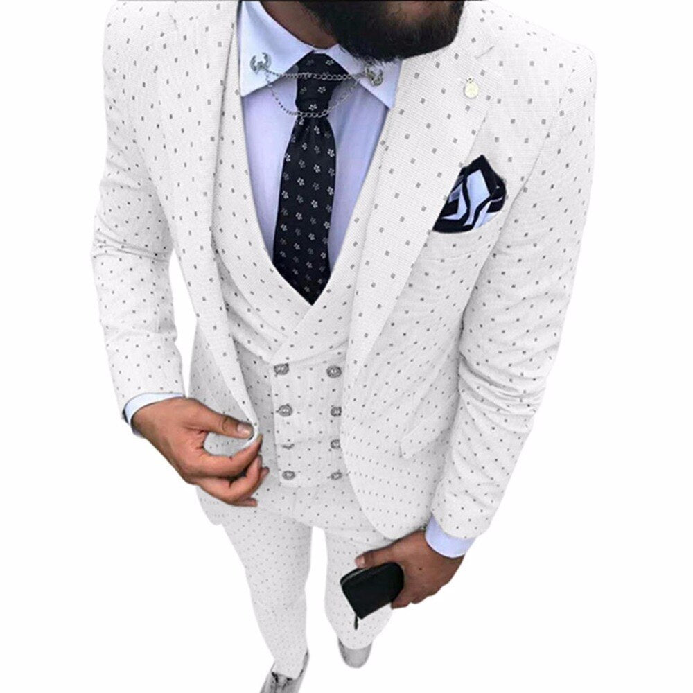 Houndstooth Plaid Men Suits For Wedding 3 Pieces Business Suit Tuxedos Blazer Peaked Lapel Costume Homme Terno Party Suits
