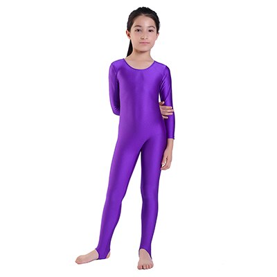 Kids Ballet Dance Long Sleeve Unitard With Stirrup Boys Gymnastics Jumpsuits Child Spandex Zentai Constume