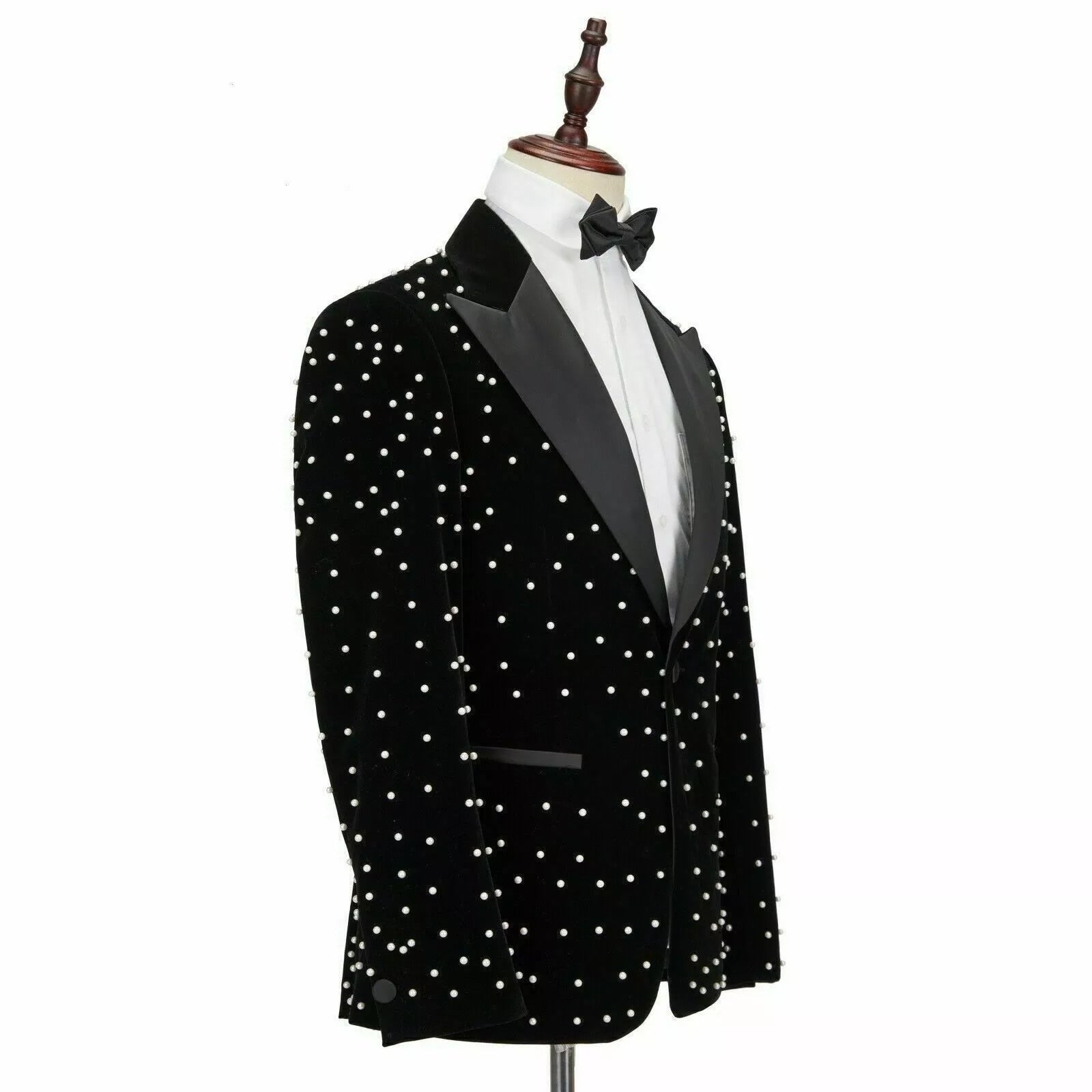 Crystal Beading Black Velvet Men Suits Costume Homme Groom Tuxedos Wedding Terno Masculino Slim Fit 3 Pieces Party Blazer