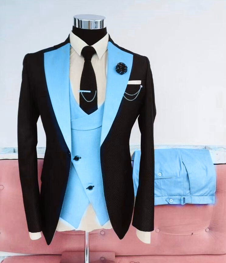 Men's Suit Formal Business Slim Fit 3-Pieces Black Blazers Brown Vest Pant Mens Tuxedo Wedding Men Suits Groom Suit