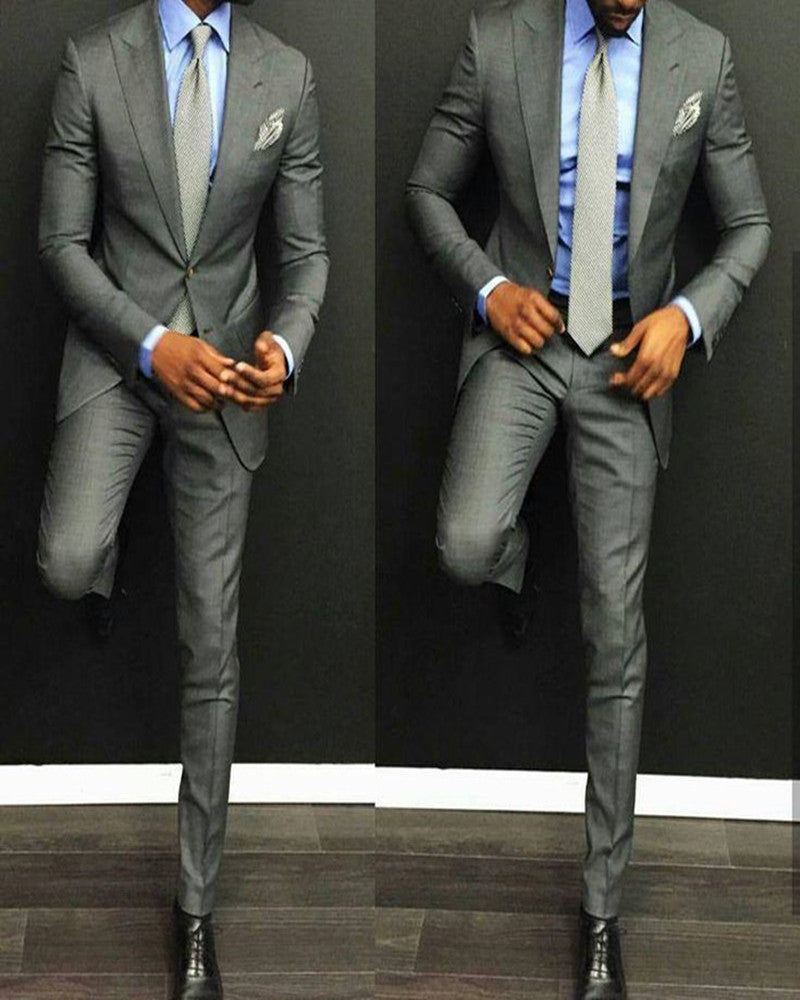 Casual Gray Men's Suit Groom Suit Wedding Slim Fit Dress Groom Tuxedo Men 2 pieces (Jacket + Pants)