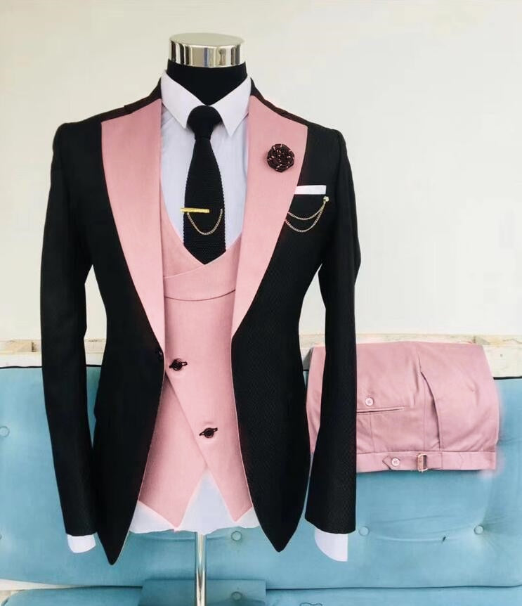 Black Pink Men Wedding Suit Casual Blazer Pants Slim Fit Suits For Men Costume Business Formal Party Groom Tuxedos