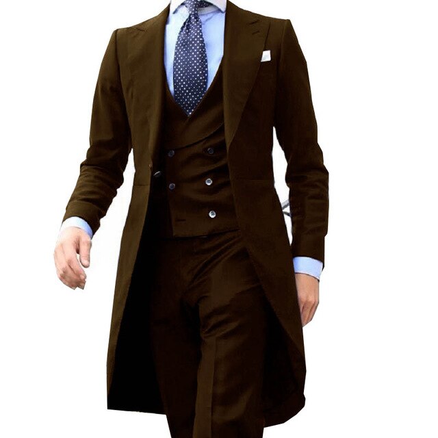 Black Arrivel Long Coat Designs Men Suit Gentle mens Tuxedo Prom Blazer Custom 3 Pieces (Jacket+vest+Pants)