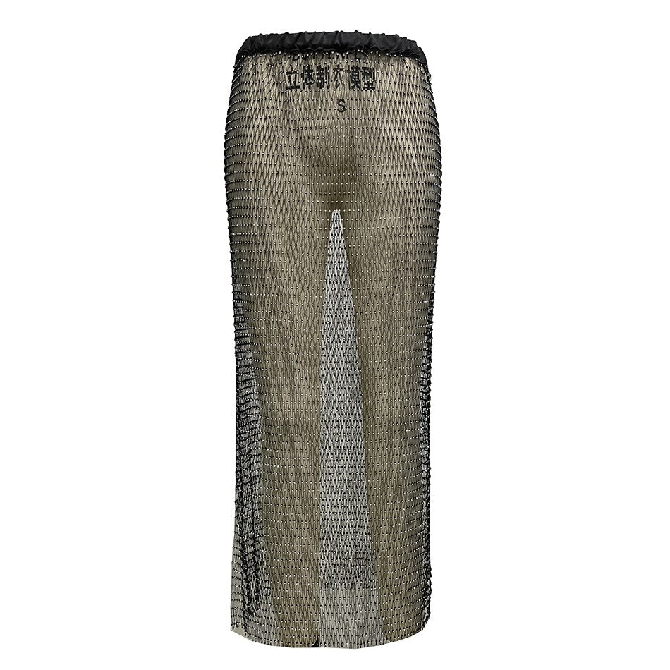 Shiny Crystal Mesh Hollow Split Loose Skirt