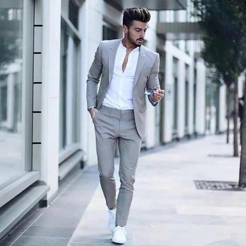 Casual Luxurious Business Men's Suit for Wedding Party Tuxedos Slim Fit Peak Lapel Pink Suits Male(Jacket+Pants)