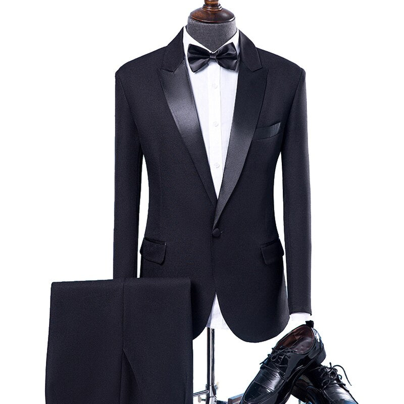 Brand Black Mens Suits Classic Groom Wedding Suit 2 Pieces Set Formal Prom Dinner Blazer Dress Tuxedo Slim Fit Jacket Pants