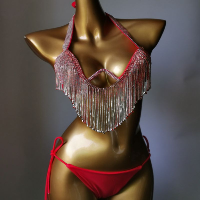 2023 Venus Vacation Diamond Tassels Bikini Set Swimwear Rhinestone Sw