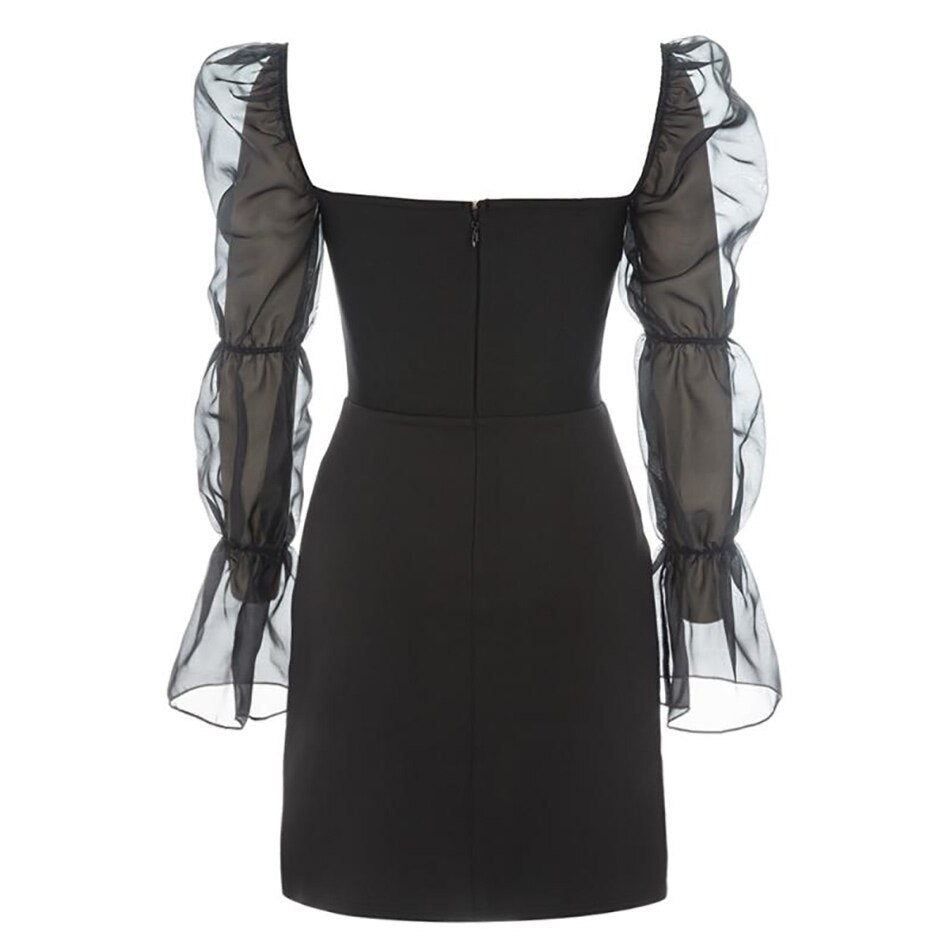 Heartbeat Celebrities Light Luxury V Mesh Stitching Plastic Waist Black Dress Can Be Worn At Birthday Parties