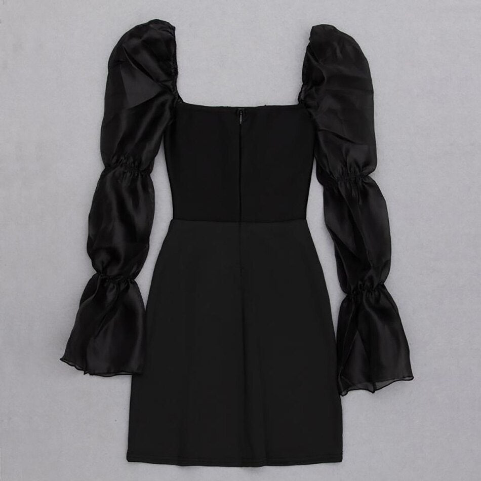 Heartbeat Celebrities Light Luxury V Mesh Stitching Plastic Waist Black Dress Can Be Worn At Birthday Parties