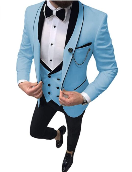 Men Suits 3 Piece Slim Fit Casual Business Groom Purple Shawl Lapel Tuxedos For Men Formal Wedding Suits (Blazer+Pant+Vest)