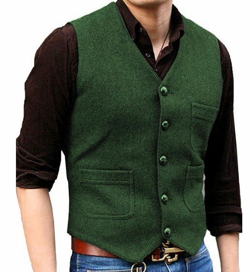 Tweed Vests Single-breasted Wool Herringbone Slim Men Suit Vests Custom Made Sleeveless Suit Jacket Mens Dress Wedding Waistcoat