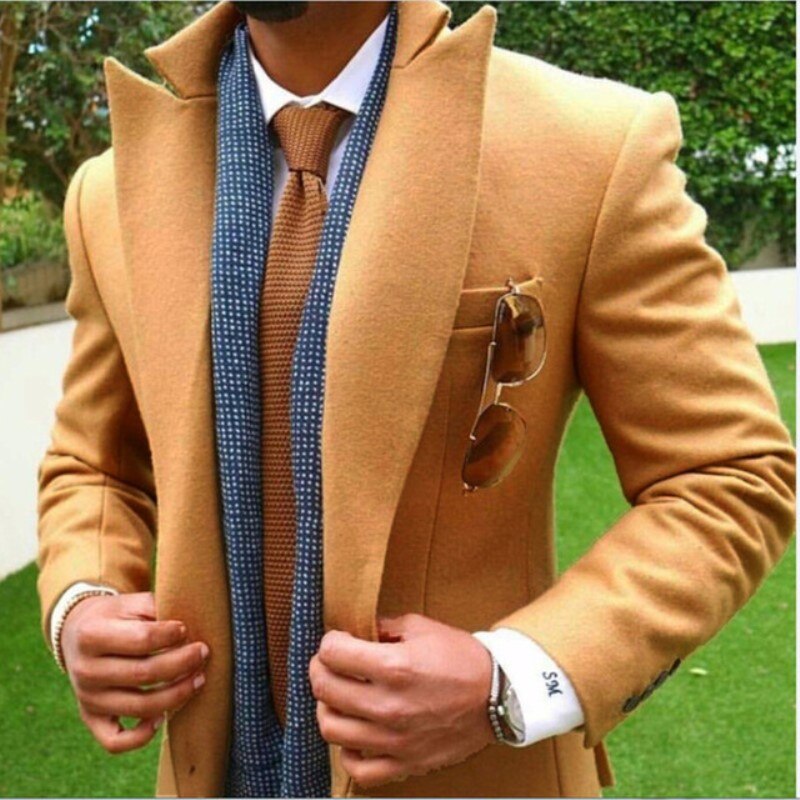 Coat Pants Designs Tan Brown Tweed Men Suit Slim Fit Jacket Groom Wedding Suits Tuxedo Custom Only One Jacket