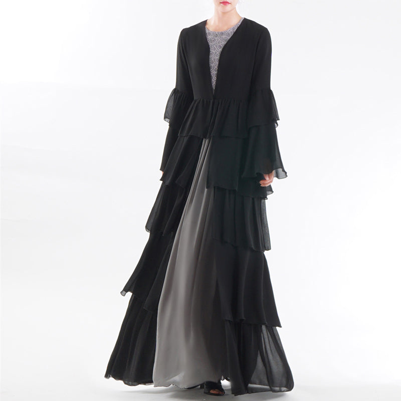 Uae Abaya Dubai Kaftan Malaysia Ruffle Pleated Chiffon Kimono Cardigan Muslim Hijab Dress Women Dubai Turkish Islamic Clothing