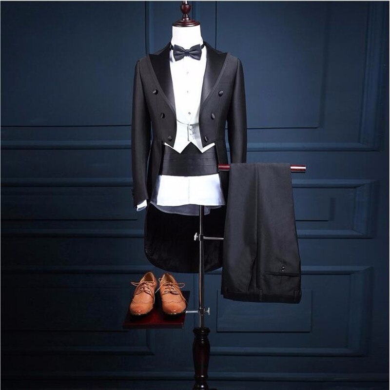5 Piece (Jacket+Pants+Vest+Bow tie+Belt) men suit Tailcoat Suits Men's Blazers Slim Fit Groom Wedding Prom