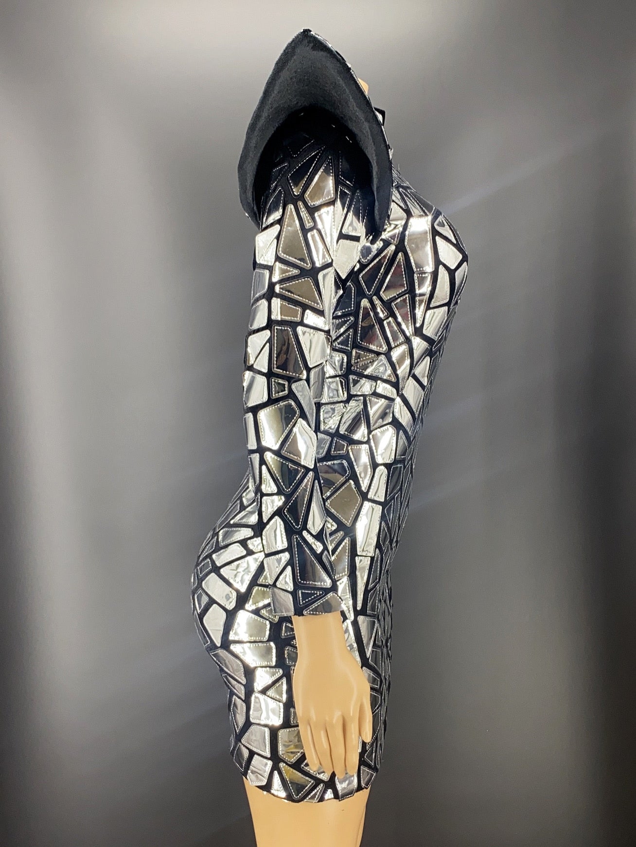 Black Silver Sequins Dancer Outfit Evening Performance Stage Wear Team Show Costume Evening Stretch Dress Vestido