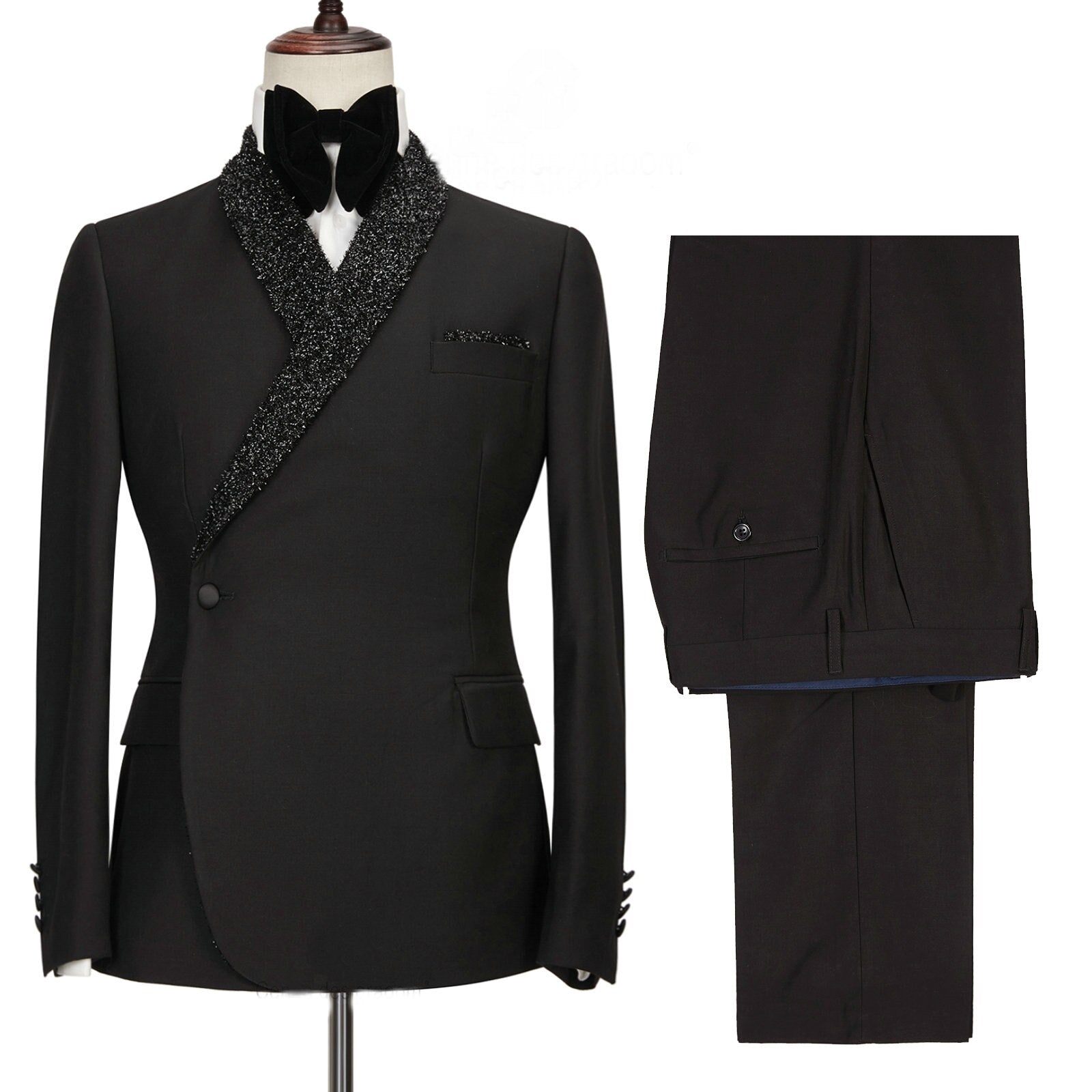 Black Formal Suit Men Double Breasted Slim Fit Design Custom Made 2 Pieces Wedding Suit For Men Groom Suits Tuxedo