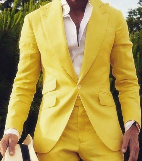 Yellow Slim Fit Men Suits Costume Homme Wedding Suits Formal Business Jacket Fit Tuxedo Blazer 2 Pieces