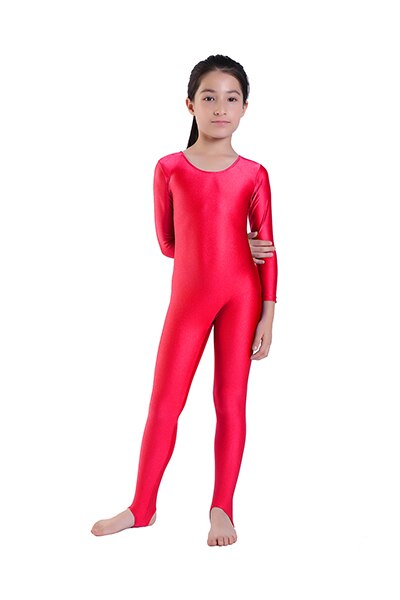 Kids Ballet Dance Long Sleeve Unitard With Stirrup Boys Gymnastics Jumpsuits Child Spandex Zentai Constume
