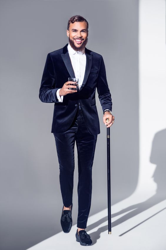 Blue Velvet Mens Suits Groom Tuxedos Groomsmen Wedding Party Dinner Best Man Suits (Jacket+Pants+Tie)