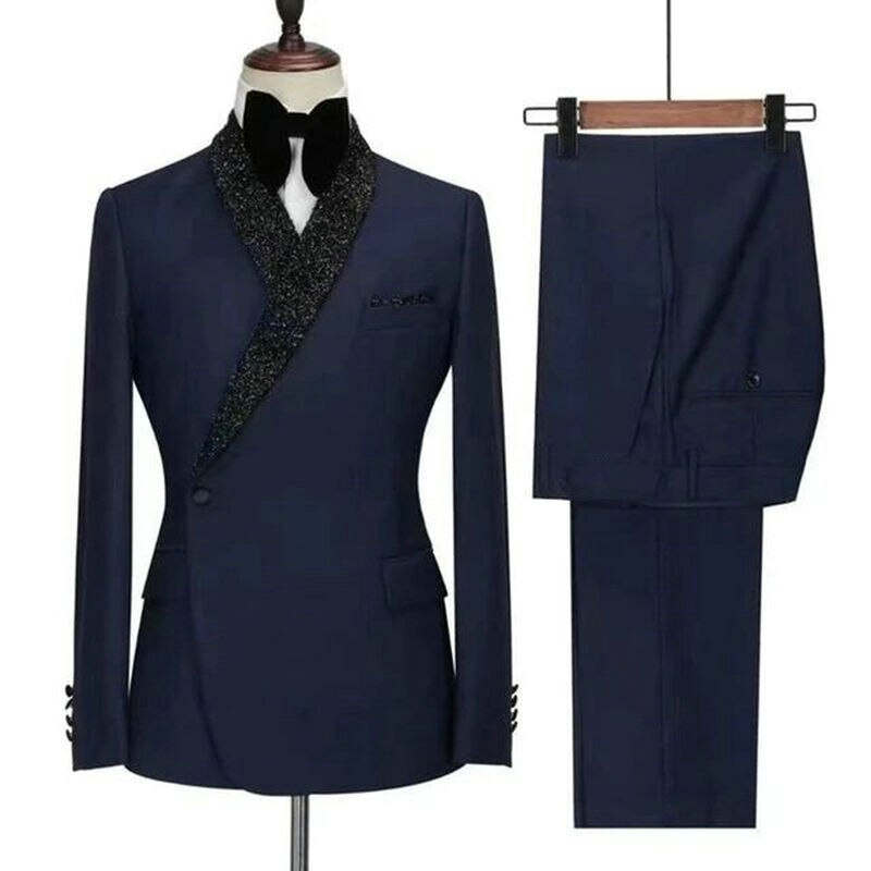 Royal Blue Double Breasted Men Suits Slim Fit Costume Homme Wedding Tuxedos 2 Pieces Groom Party Prom Best Man Blazer