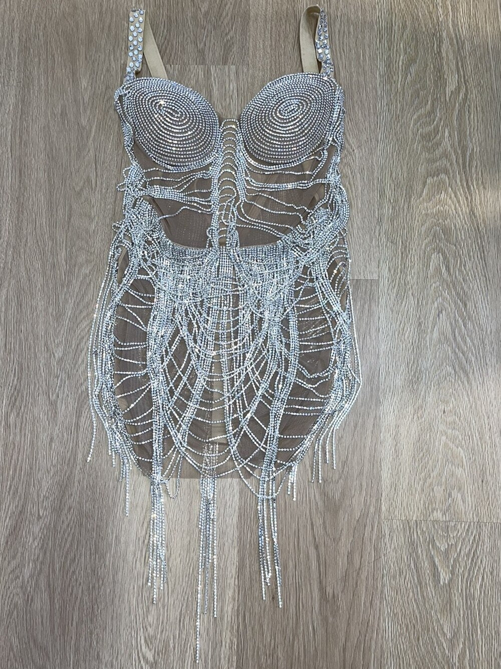 Luxurious Rhinestones Chains Short Dress Women Birthday Celebrate Evening Prom Party Dress Sexy Performance Costume Stage Wear