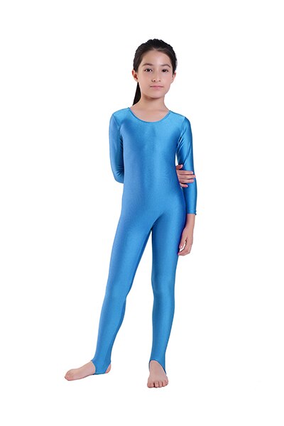 Kids Ballet Dance Long Sleeve Unitard With Stirrup Boys Gymnastics Jumpsuits Child Spandex Zentai Constume