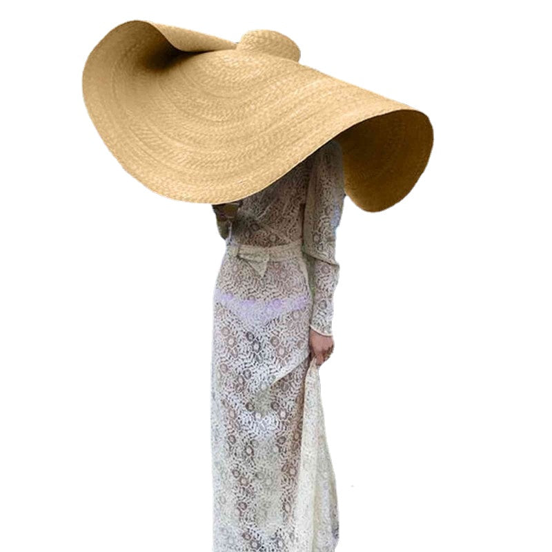 80CM Fashion Large Sun Hat Summer Anti-UV Protection Foldable Straw Cap Woman Cover Oversized Collapsible Sunshade Beach Hat
