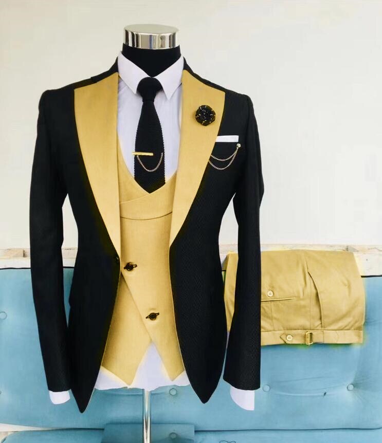 Costume Homme Slim Fit Black Stripe Men Suit Formal 3 Piece Business Tailor Made Men Suit Groom Wedding Tuxedo